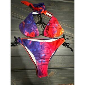 Music Note Print Halter Bikini Set With Adjustable Ties Size M